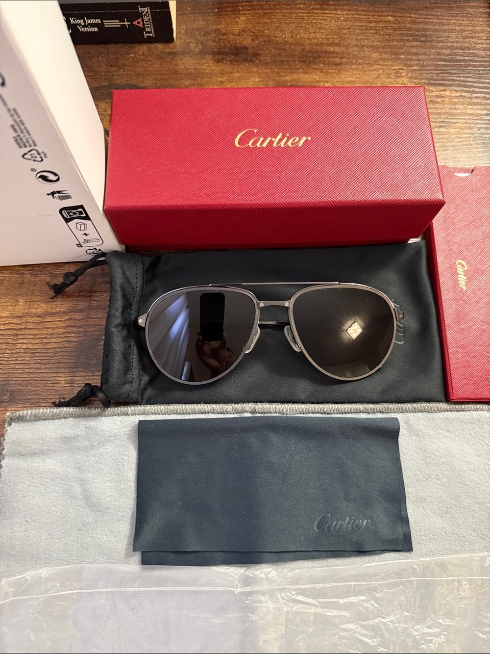Cartier Aviator Sunglasses in Silver with Dark Lenses